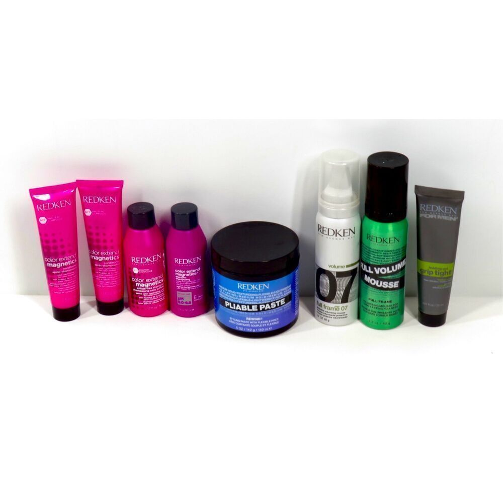 Redken 8pc Hair Lot Pliable Paste Full Frame Mousse Color Magnetics Shampoo